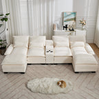 U Shaped Cloud Modular Sofa with Chaise Lounges，Beige