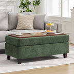 HASLE Storage Ottoman Bench with Wooden Tray, Upholstered Ottoman Coffee Table with Hidden Storage for Living Room Bedroom