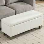 Faux Leather Storage Ottoman Bench, Rectangle Upholstered Storage Bench with Wooden Legs, Stitch Tufted Bench with Storage for Bedroom, Living Room, Entryway