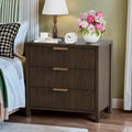 Fluted Nightstand with 3 Drawers, Mid-Century Modern Bedside Table, 23.7'' Wide Wood End Table for Bedroom, Walnut Finish