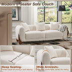 87" Boucle Couch with Solid Wood Legs,Beige