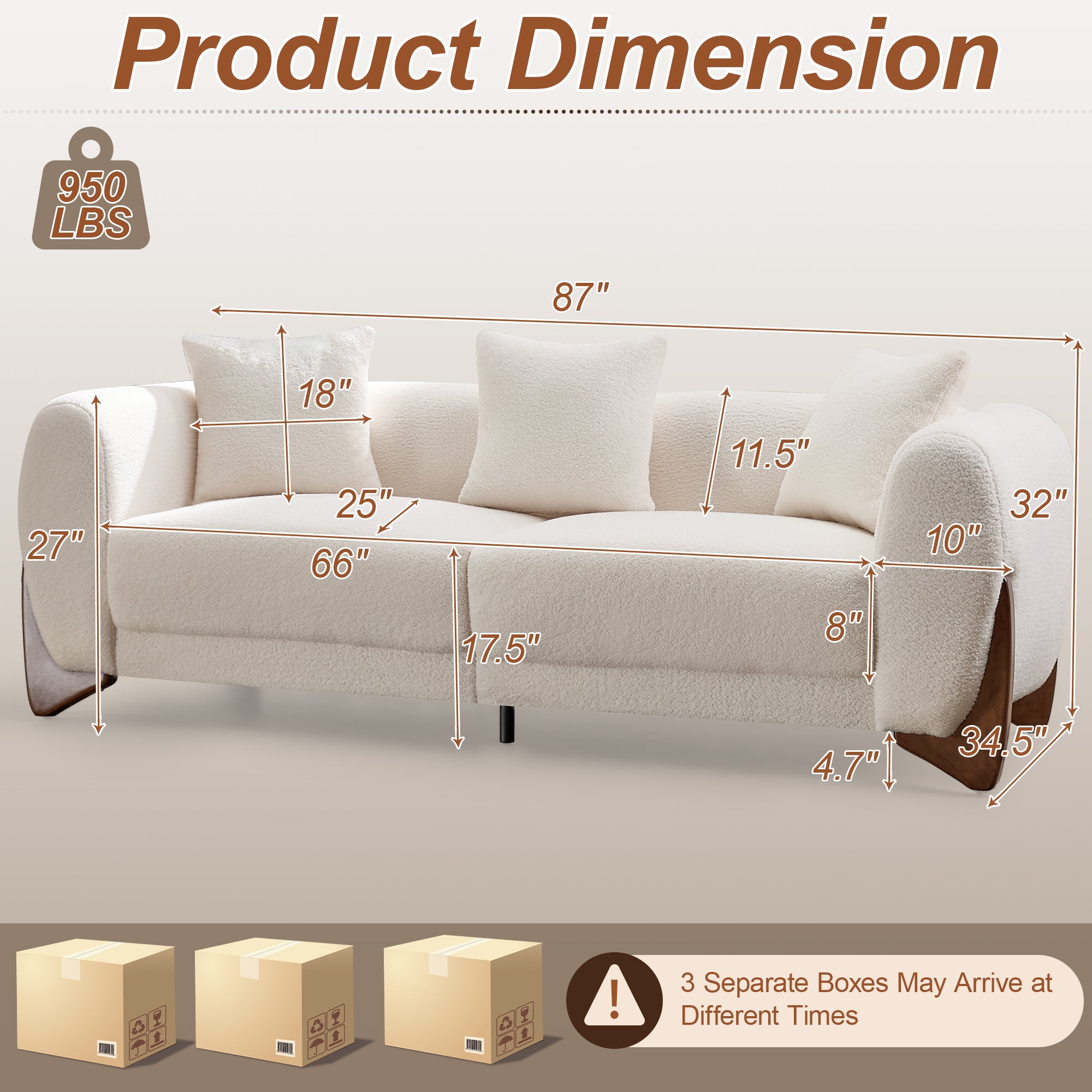 87" Boucle Couch with Solid Wood Legs,Beige