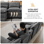 125'' U Shaped Cloud Modular Sectional Sofa with Chaise Lounges, Chenille Upholstered Comfy Couch with Storage Console, USB Charging Ports & Cup Holders, Modern Deep Seat Sofa for Living Room
