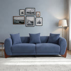87" Boucle Couch with Solid Wood Legs,Blue