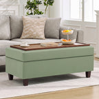 HASLE Storage Ottoman Bench with Wooden Tray, Upholstered Ottoman Coffee Table with Hidden Storage for Living Room Bedroom