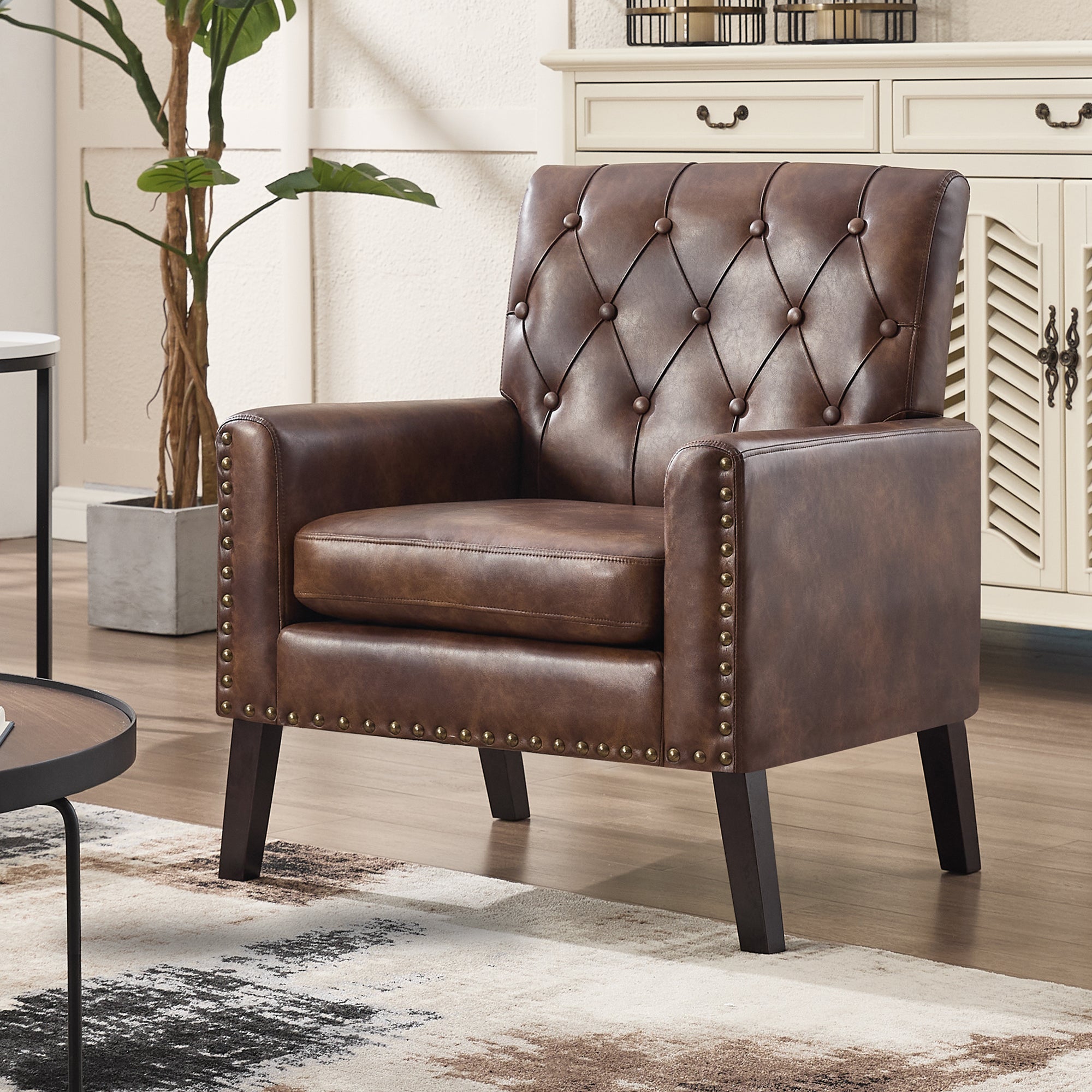 Mid Century Modern Accent Chair, Dark Brown