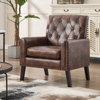Mid Century Modern Accent Chair, Dark Brown Faux Leather Club Chair for Living Room, Bedroom, Office, or Reception Room