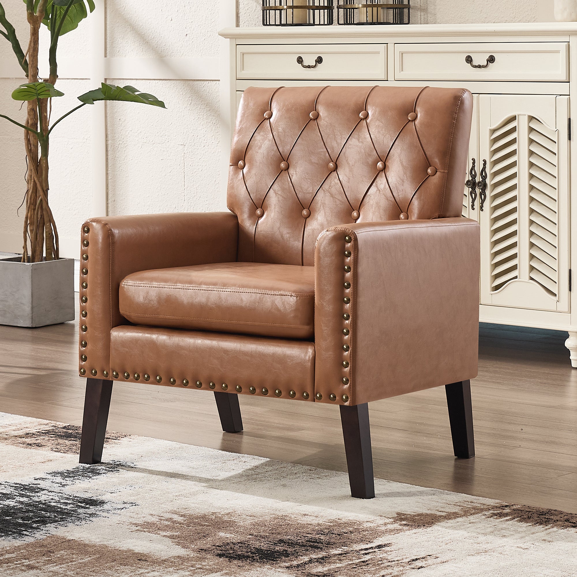 Mid Century Modern Accent Chair, Light Brown