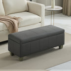 Faux Leather Storage Ottoman Bench, Rectangle Upholstered Storage Bench with Wooden Legs, Stitch Tufted Bench with Storage for Bedroom, Living Room, Entryway