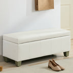 Faux Leather Storage Ottoman Bench, Rectangle Upholstered Storage Bench with Wooden Legs, Stitch Tufted Bench with Storage for Bedroom, Living Room, Entryway