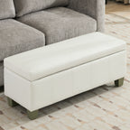 Faux Leather Storage Ottoman Bench, Rectangle Upholstered Storage Bench with Wooden Legs, Stitch Tufted Bench with Storage for Bedroom, Living Room, Entryway