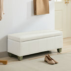 Faux Leather Storage Ottoman Bench, Rectangle Upholstered Storage Bench with Wooden Legs, Stitch Tufted Bench with Storage for Bedroom, Living Room, Entryway