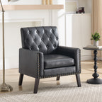 Mid Century Modern Accent Chair, Black Faux Leather Club Chair for Living Room, Bedroom, Office, or Reception Room