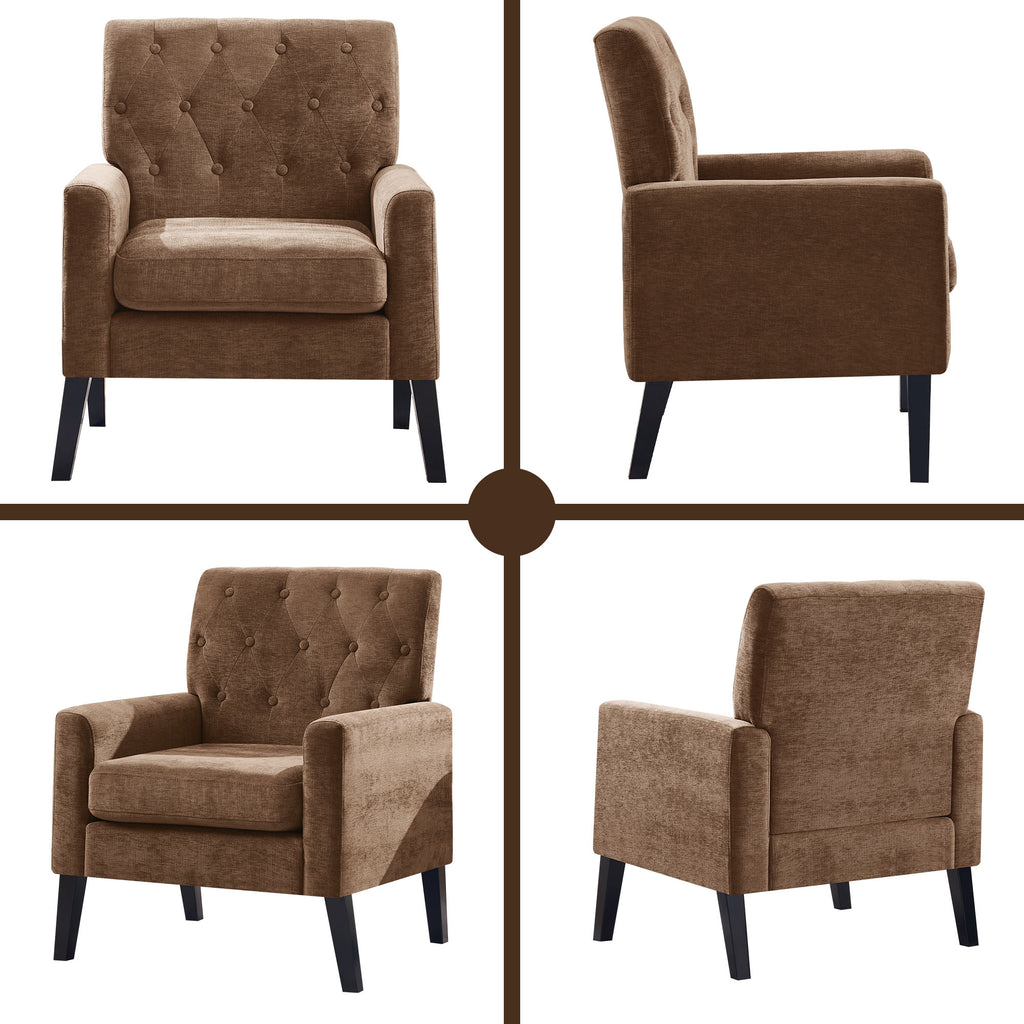 Mid Century Modern Accent Chairs, Brown Chenille Office Chair for Reception - Tufted Upholstered Club Chair for Living Room, Bedroom, or Waiting Room