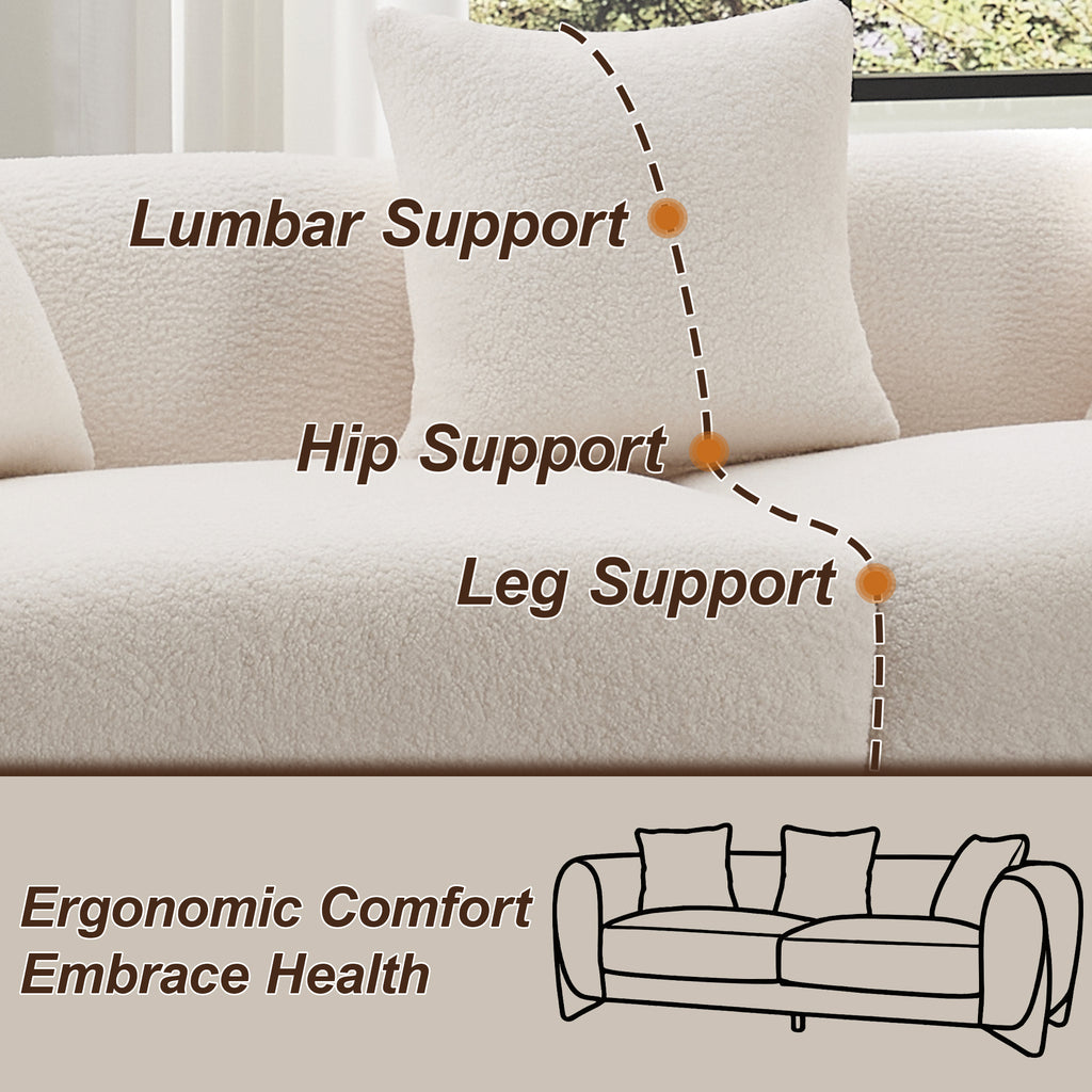 87" Boucle Couch with Solid Wood Legs,Beige