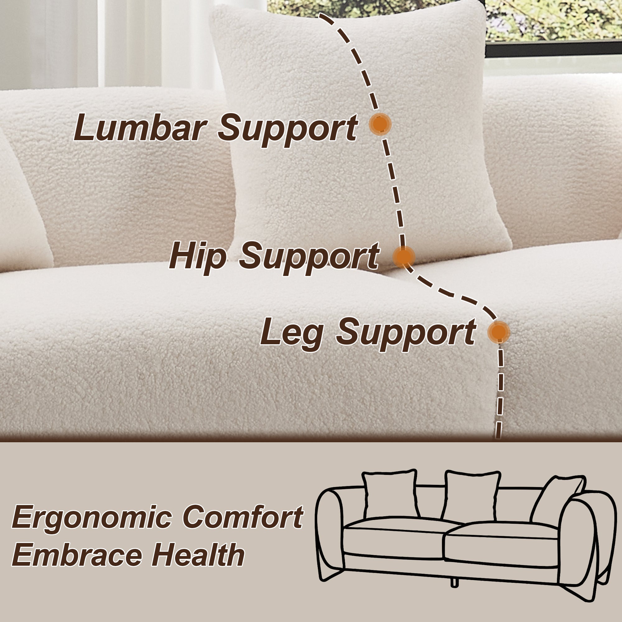 87" Boucle Couch with Solid Wood Legs,Beige