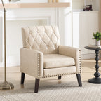 Mid Century Modern Accent Chair, White Brown Faux Leather Club Chair for Living Room, Bedroom, Office, or Reception Room