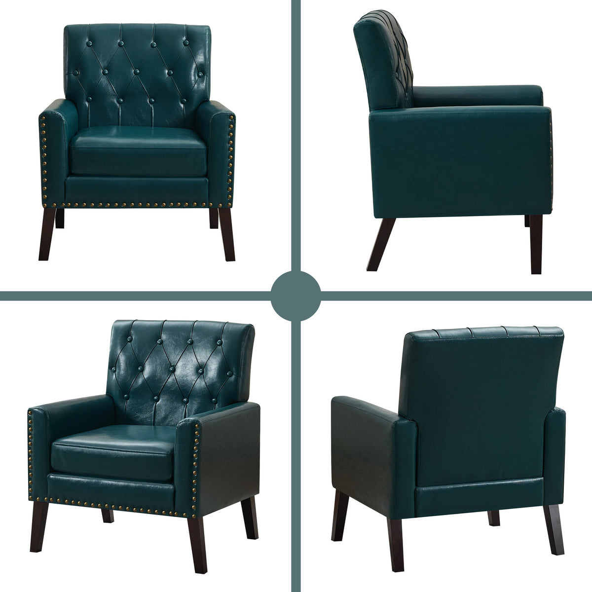 Mid Century Modern Accent Chair, Forest Green Faux Leather Club Chair for Living Room, Bedroom, Office, or Reception Room