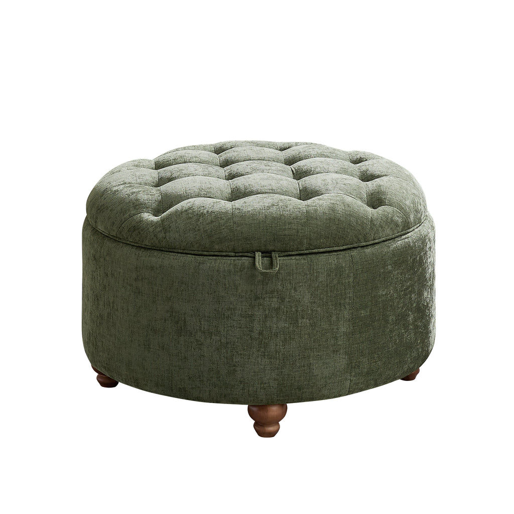 Round Storage Ottoman，Green