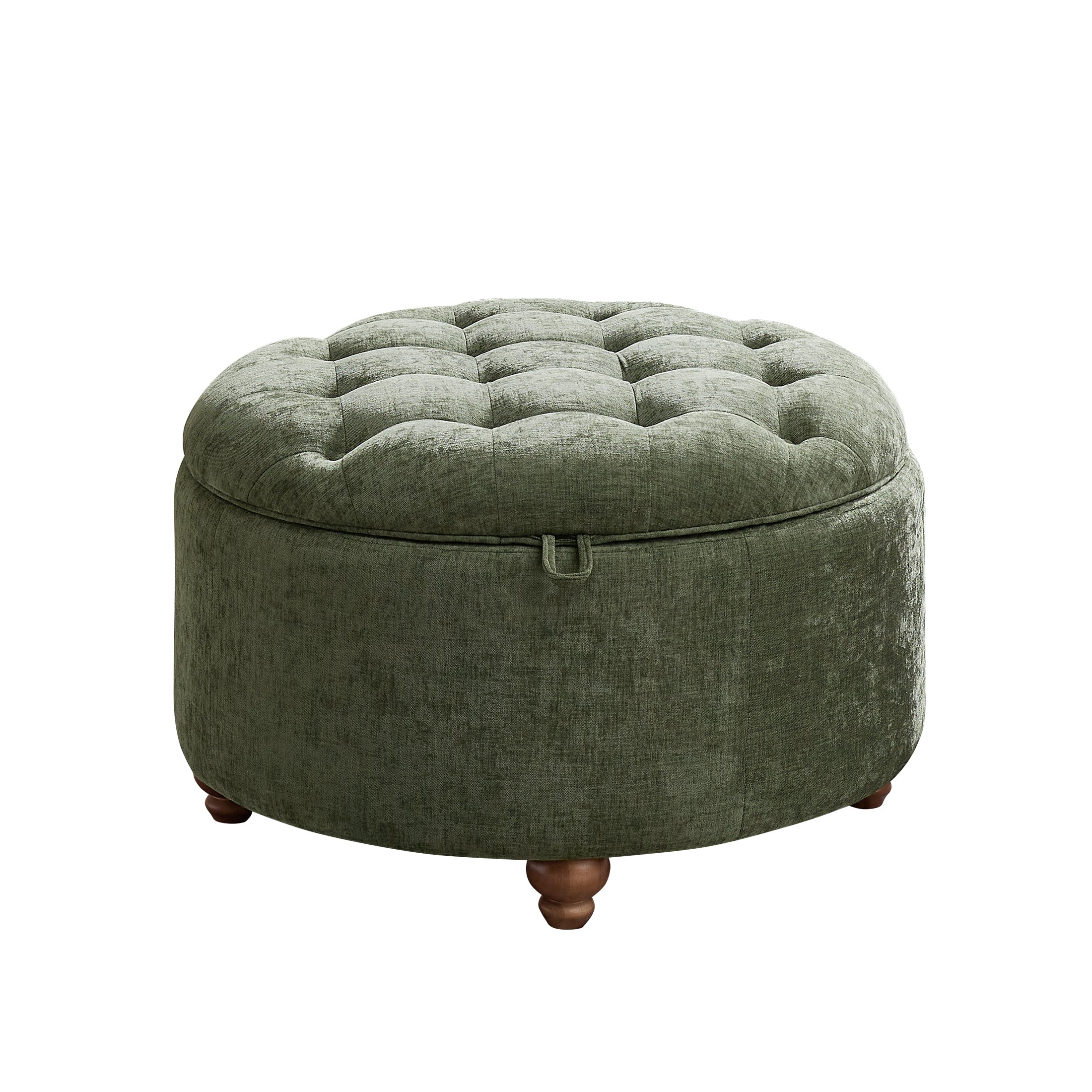 Round Storage Ottoman，Green