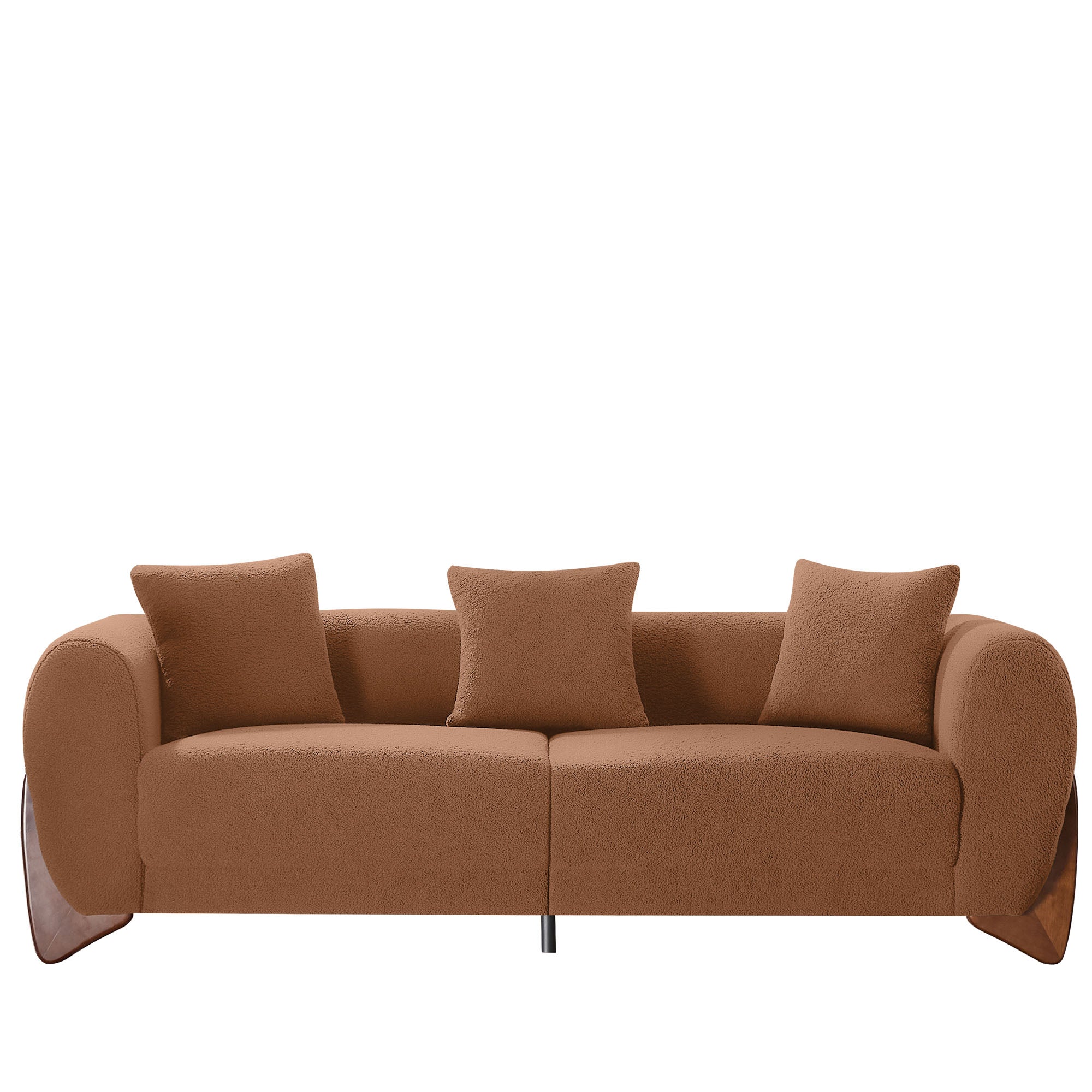 87" Boucle Couch with Solid Wood Legs,Camel