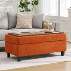 HASLE Storage Ottoman Bench with Wooden Tray, Upholstered Ottoman Coffee Table with Hidden Storage for Living Room Bedroom