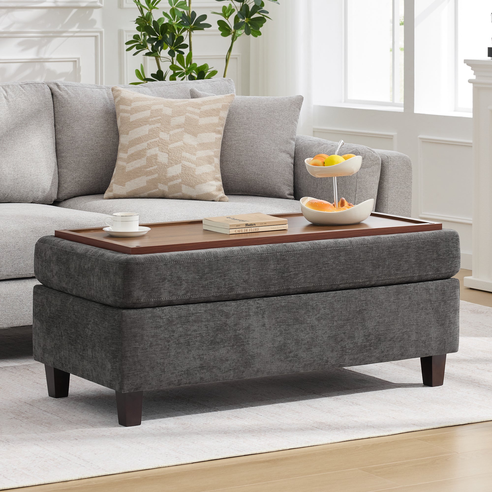 45 Inch Large Storage Ottoman Bench，Dark Gray