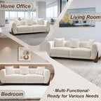 87" Boucle Couch with Solid Wood Legs,Beige