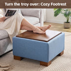 24" Square Storage Ottoman，Blue