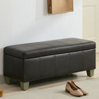 Faux Leather Storage Ottoman Bench, Rectangle Upholstered Storage Bench with Wooden Legs, Stitch Tufted Bench with Storage for Bedroom, Living Room, Entryway