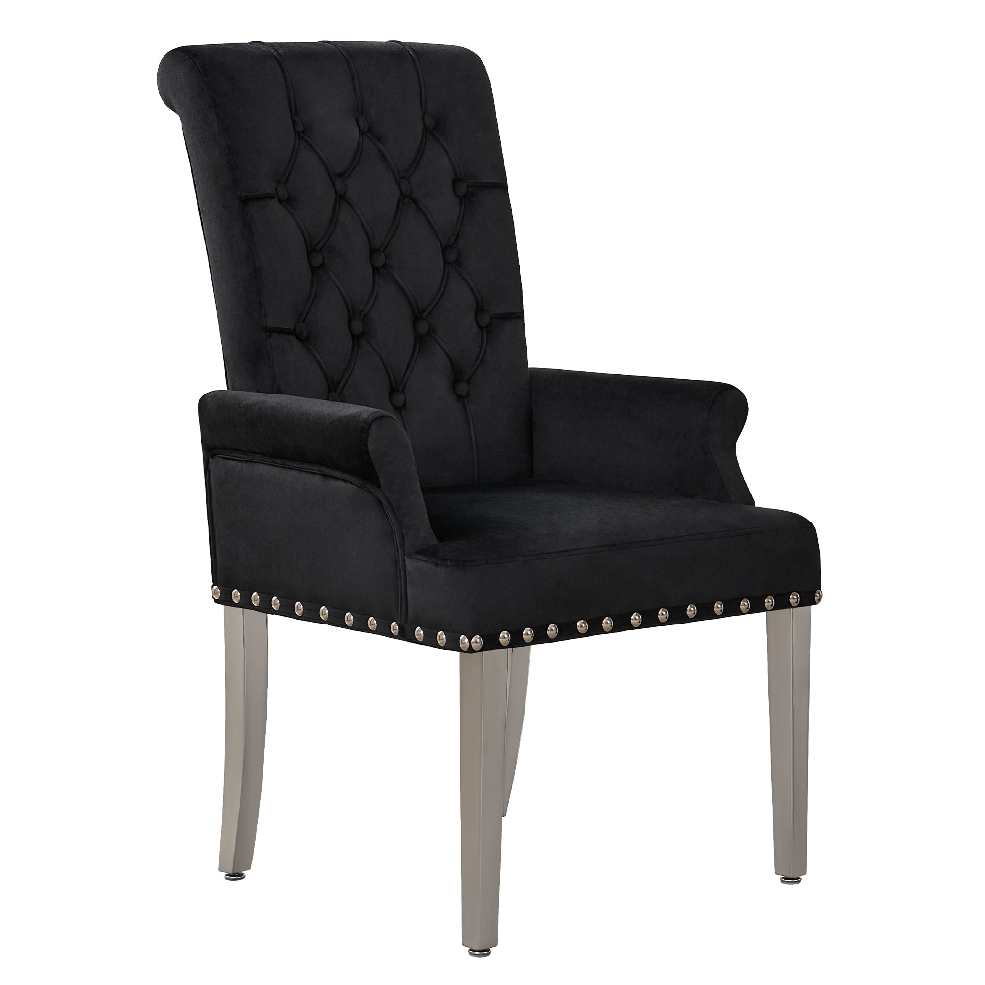 Velvet Dining Chair with Arms，Black