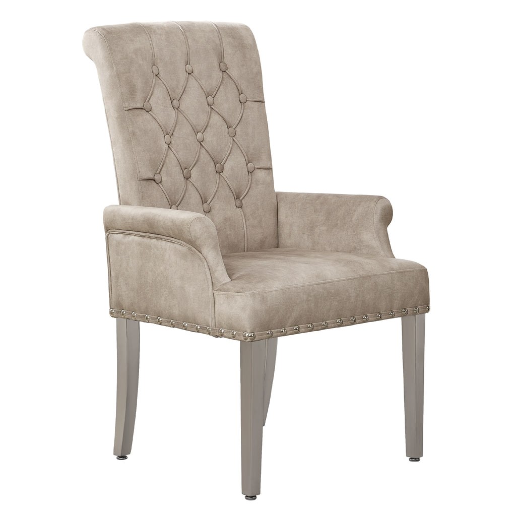 Velvet Dining Chair with Arms，Taupe