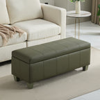 Faux Leather Storage Ottoman Bench, Rectangle Upholstered Storage Bench with Wooden Legs, Stitch Tufted Bench with Storage for Bedroom, Living Room, Entryway