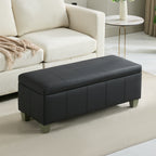 Faux Leather Storage Ottoman Bench, Rectangle Upholstered Storage Bench with Wooden Legs, Stitch Tufted Bench with Storage for Bedroom, Living Room, Entryway