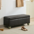 Faux Leather Storage Ottoman Bench, Rectangle Upholstered Storage Bench with Wooden Legs, Stitch Tufted Bench with Storage for Bedroom, Living Room, Entryway