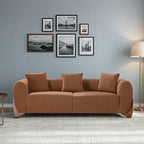 87" Boucle Couch with Solid Wood Legs,Camel