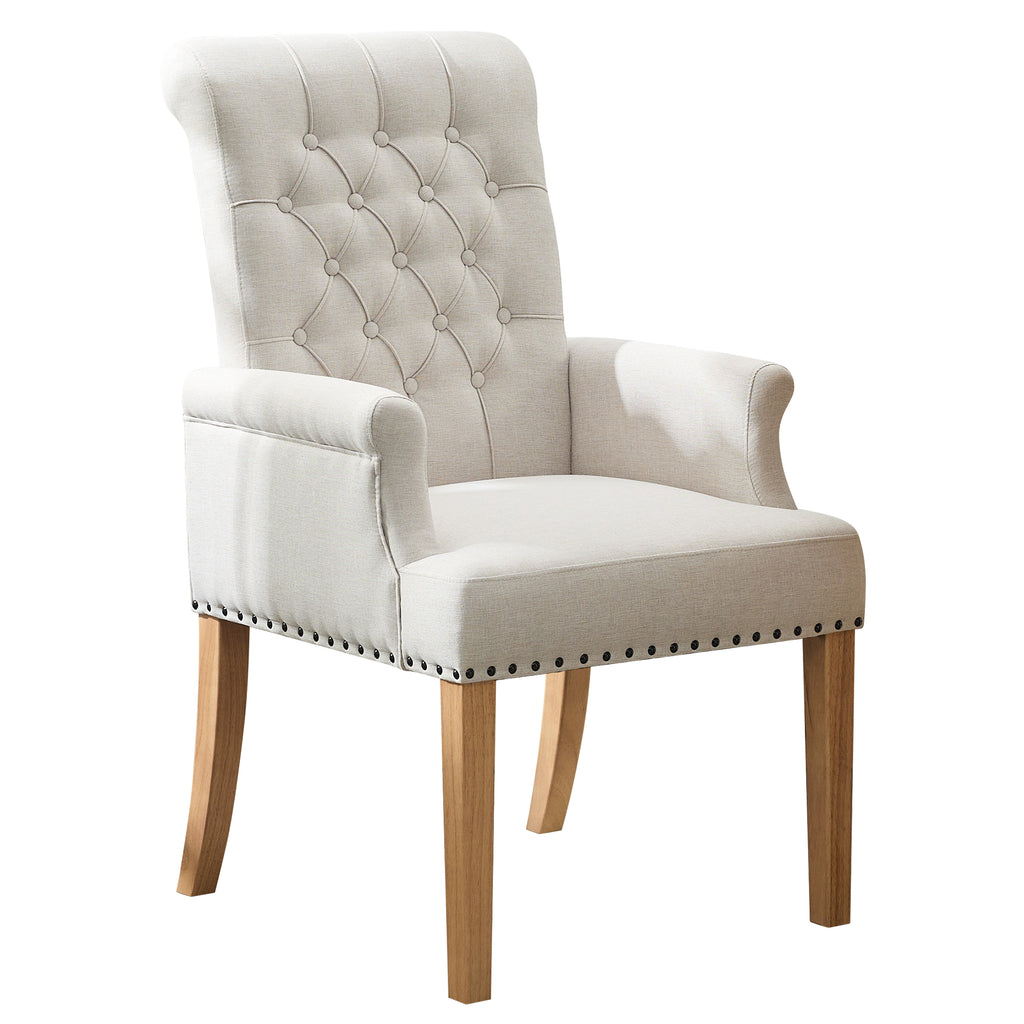 Fabric Dining Chair with Arms，Beige