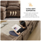 125'' U Shaped Cloud Modular Sectional Sofa with Chaise Lounges, Chenille Upholstered Comfy Couch with Storage Console, USB Charging Ports & Cup Holders, Modern Deep Seat Sofa for Living Room