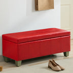 Faux Leather Storage Ottoman Bench, Rectangle Upholstered Storage Bench with Wooden Legs, Stitch Tufted Bench with Storage for Bedroom, Living Room, Entryway
