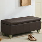 Faux Leather Storage Ottoman Bench, Rectangle Upholstered Storage Bench with Wooden Legs, Stitch Tufted Bench with Storage for Bedroom, Living Room, Entryway