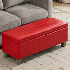 Faux Leather Storage Ottoman Bench, Rectangle Upholstered Storage Bench with Wooden Legs, Stitch Tufted Bench with Storage for Bedroom, Living Room, Entryway