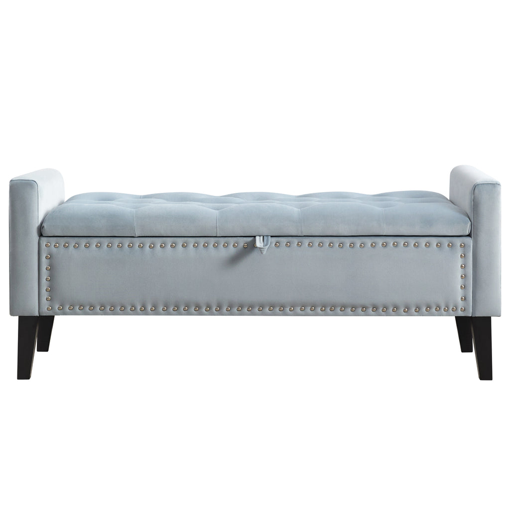 47" Velvet Storage Bench，Blue Grey