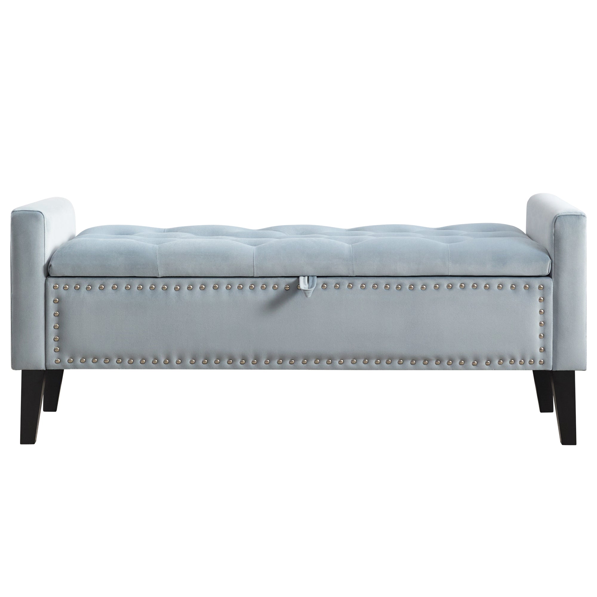 47" Velvet Storage Bench，Blue Grey