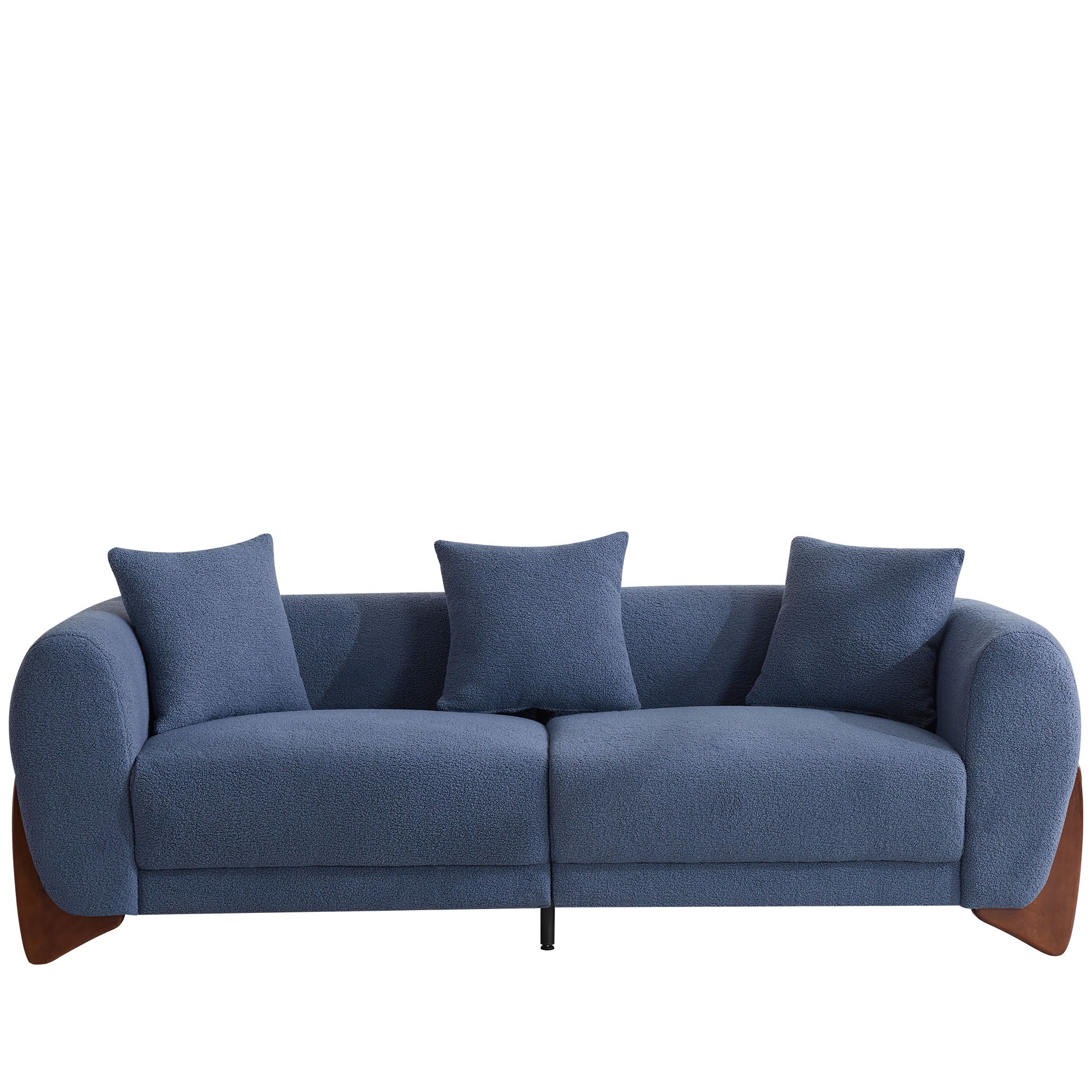 87" Boucle Couch with Solid Wood Legs,Blue