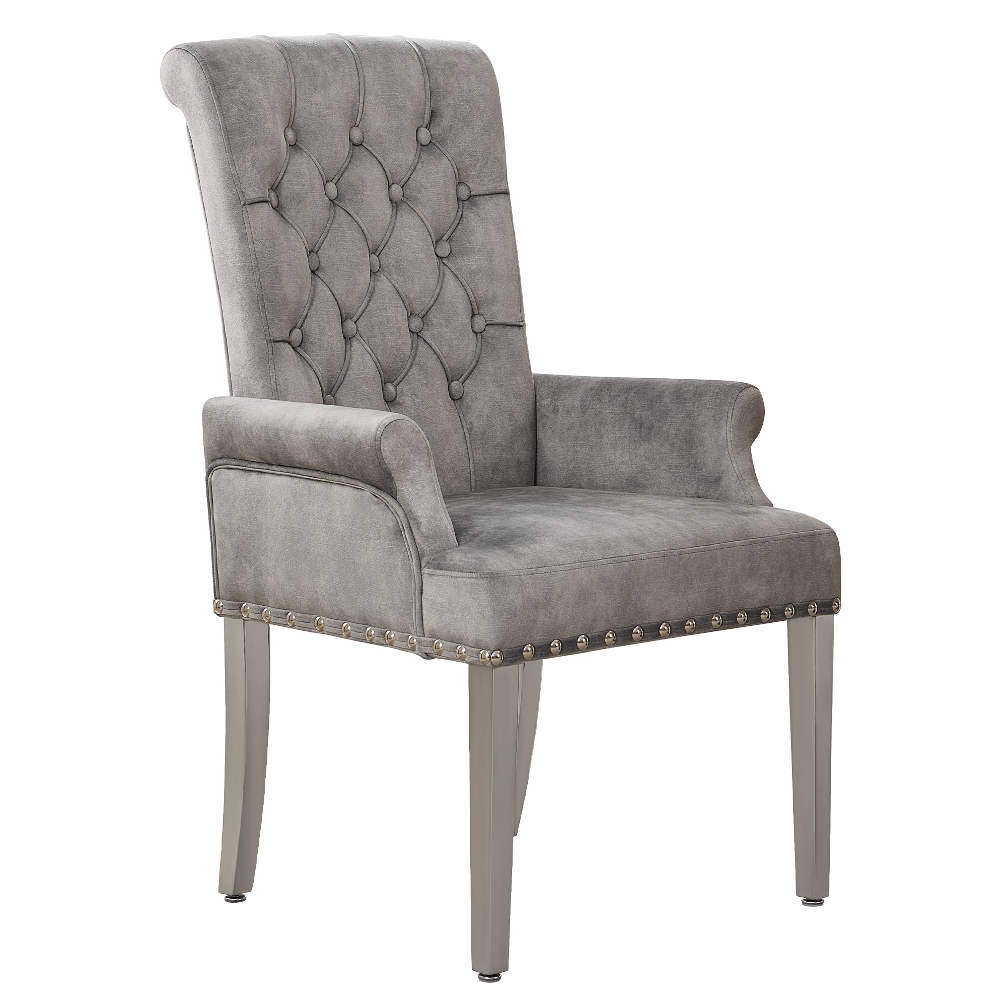 Velvet Dining Chair with Arms，Gray