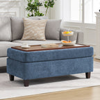 HASLE Storage Ottoman Bench with Wooden Tray, Upholstered Ottoman Coffee Table with Hidden Storage for Living Room Bedroom