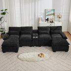 U Shaped Cloud Modular Sofa with Chaise Lounges，Black