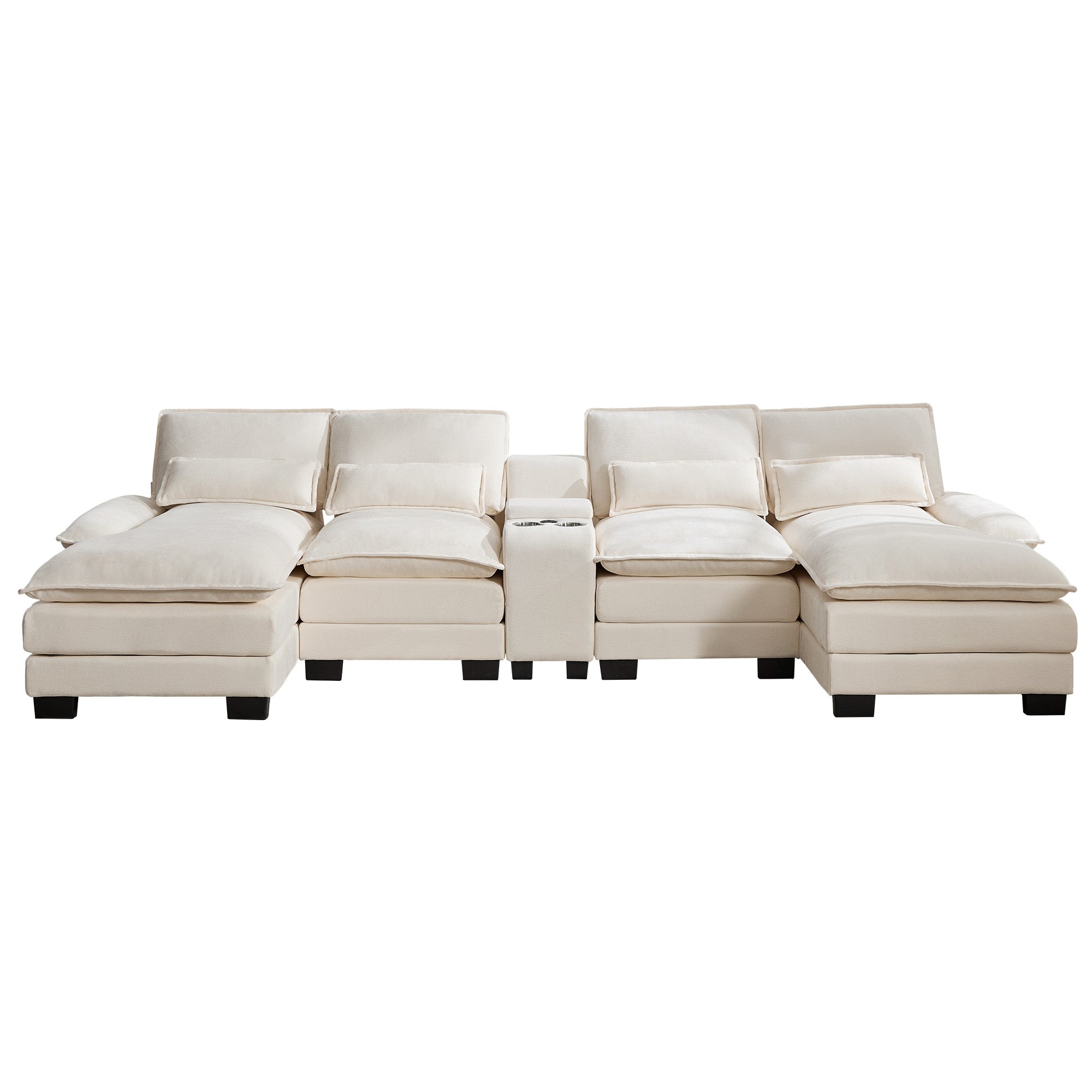 U Shaped Cloud Modular Sofa with Chaise Lounges，Beige