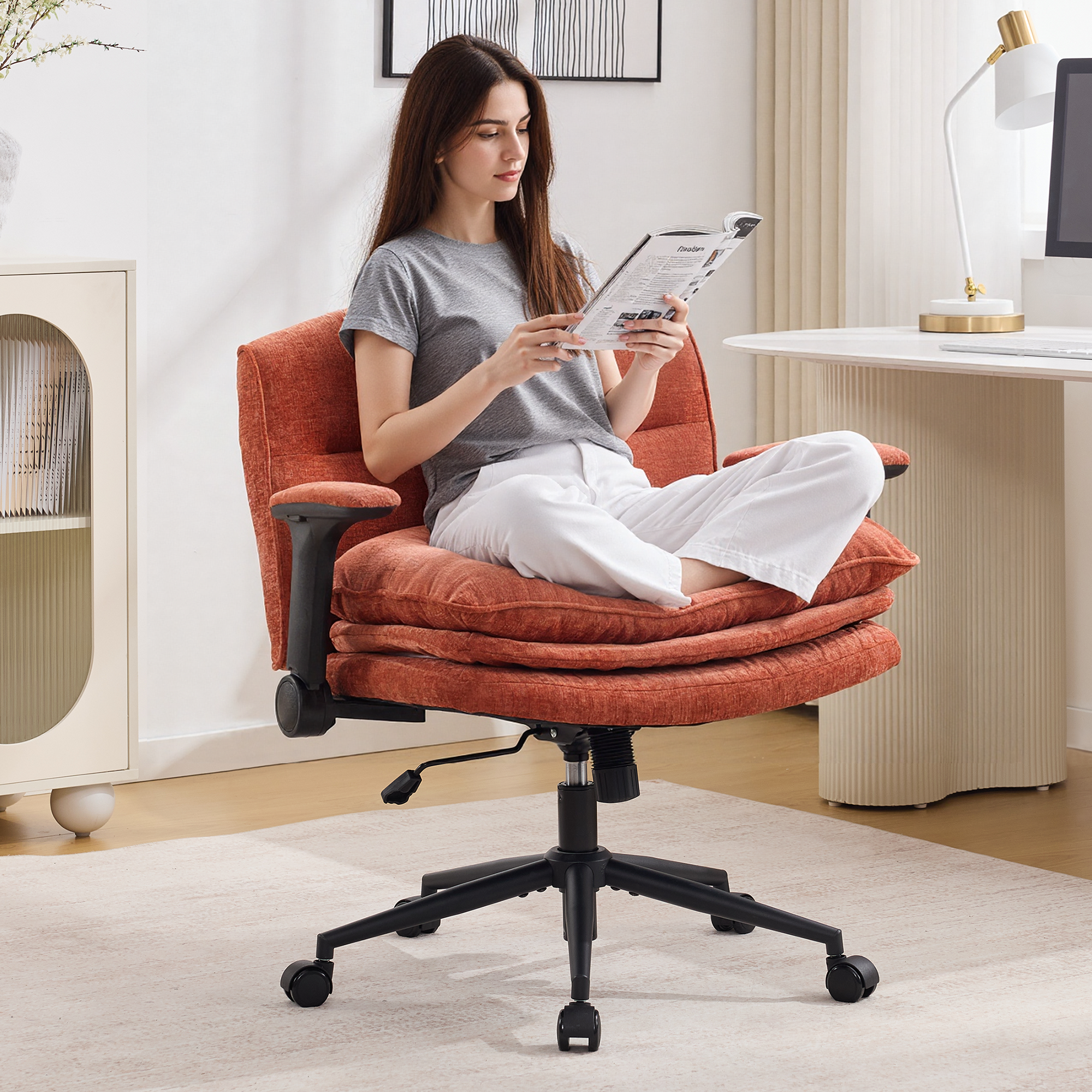 Criss Cross Chair with Flip-up Arms, Orange
