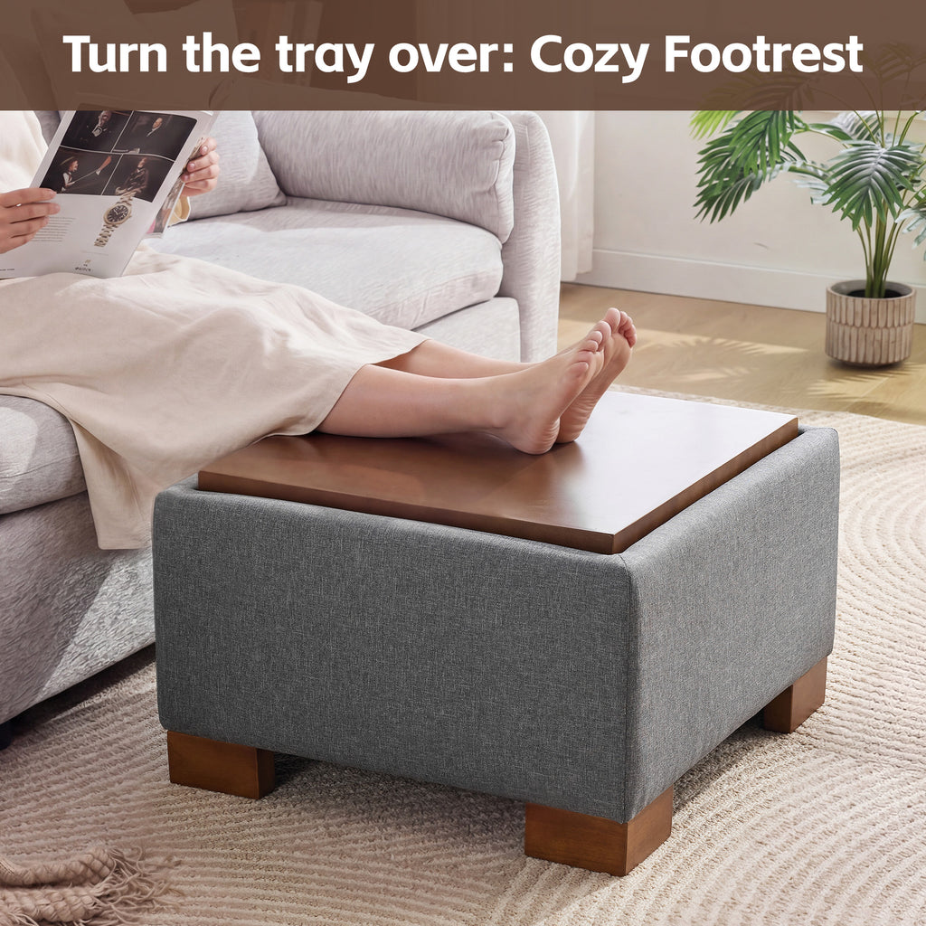 24" Square Storage Ottoman，Gray